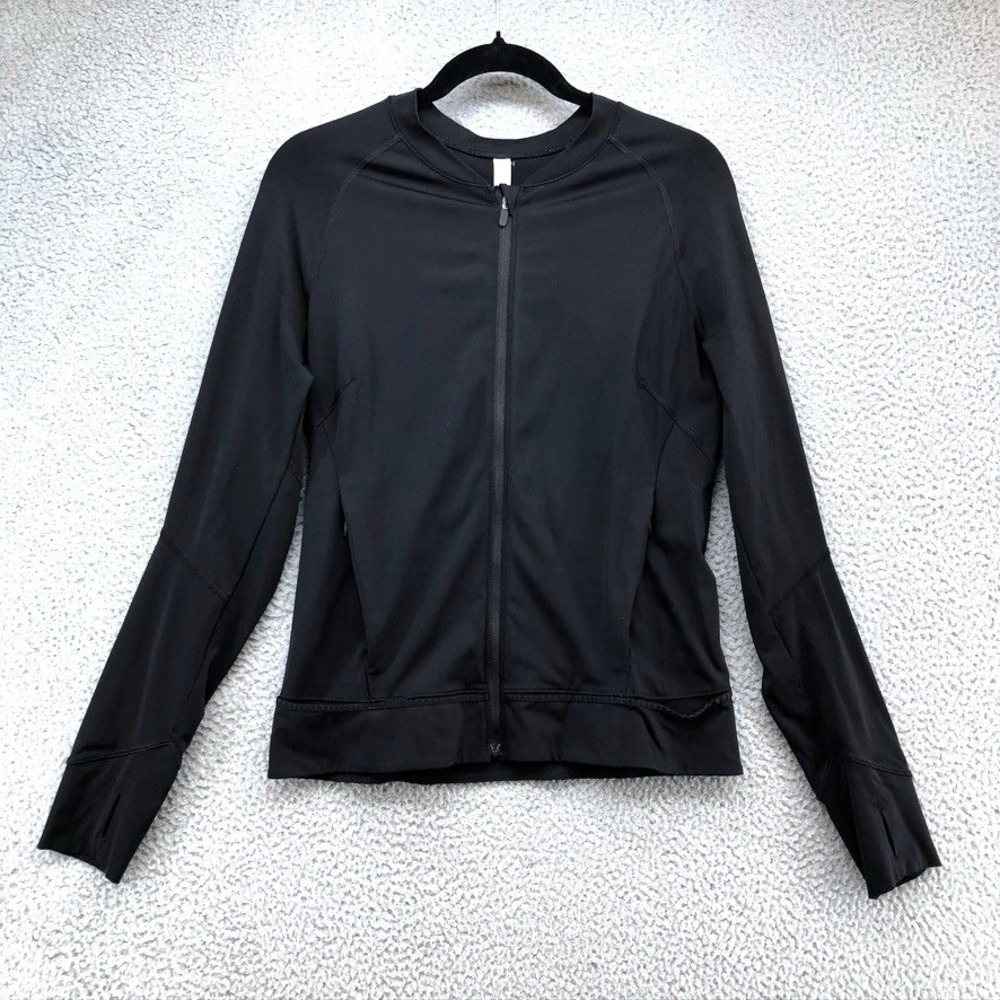 Lululemon Full Zip Jacket Womens 10 Adult Black Athleisure Thumbholes Reflective